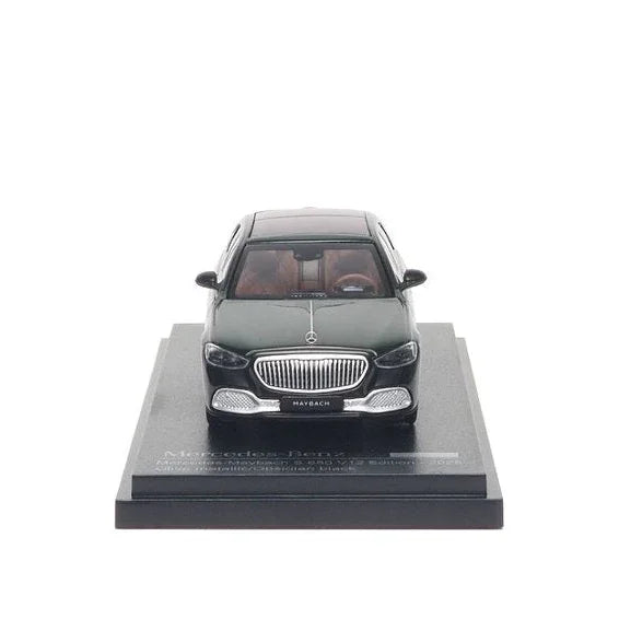 Premium scale diecast model car – Mercedes-Benz Maybach S 680 V12 Edition - 2025, 1:64 Scale (Olive Metallic / Obsidian Black) Collectible