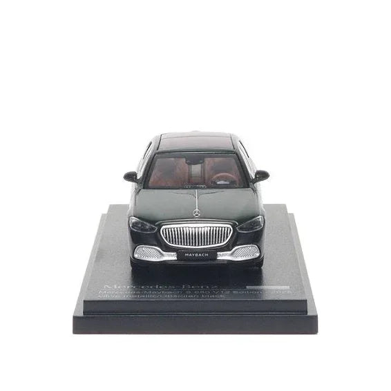 Premium scale diecast model car – Mercedes-Benz Maybach S 680 V12 Edition - 2025, 1:64 Scale (Olive Metallic / Obsidian Black) Collectible