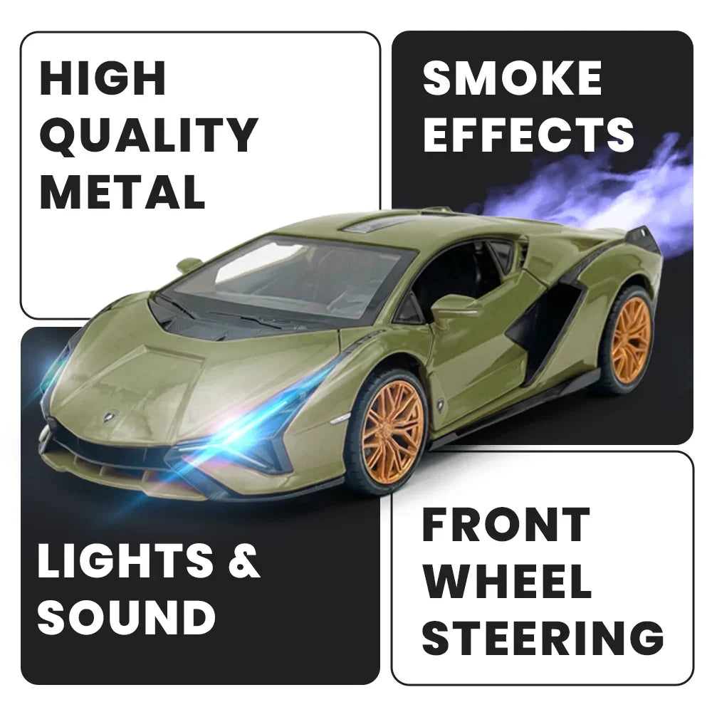 Premium scale diecast model car – Lamborghini - Light, Sound with Openable Doors, 1:24 Scale (Green) Collectible