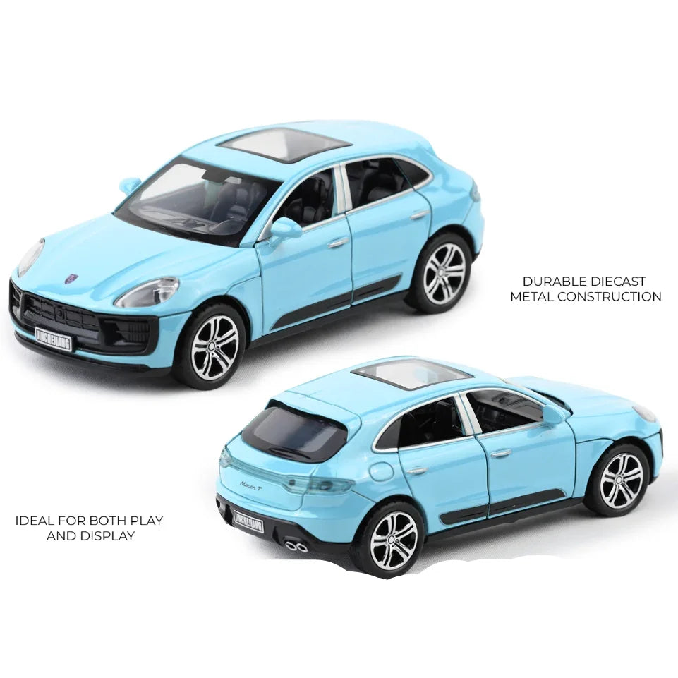 Premium scale diecast model car – Porsche Macan - Light, Sound with Openable Doors, 1:32 Scale (Blue) Collectible