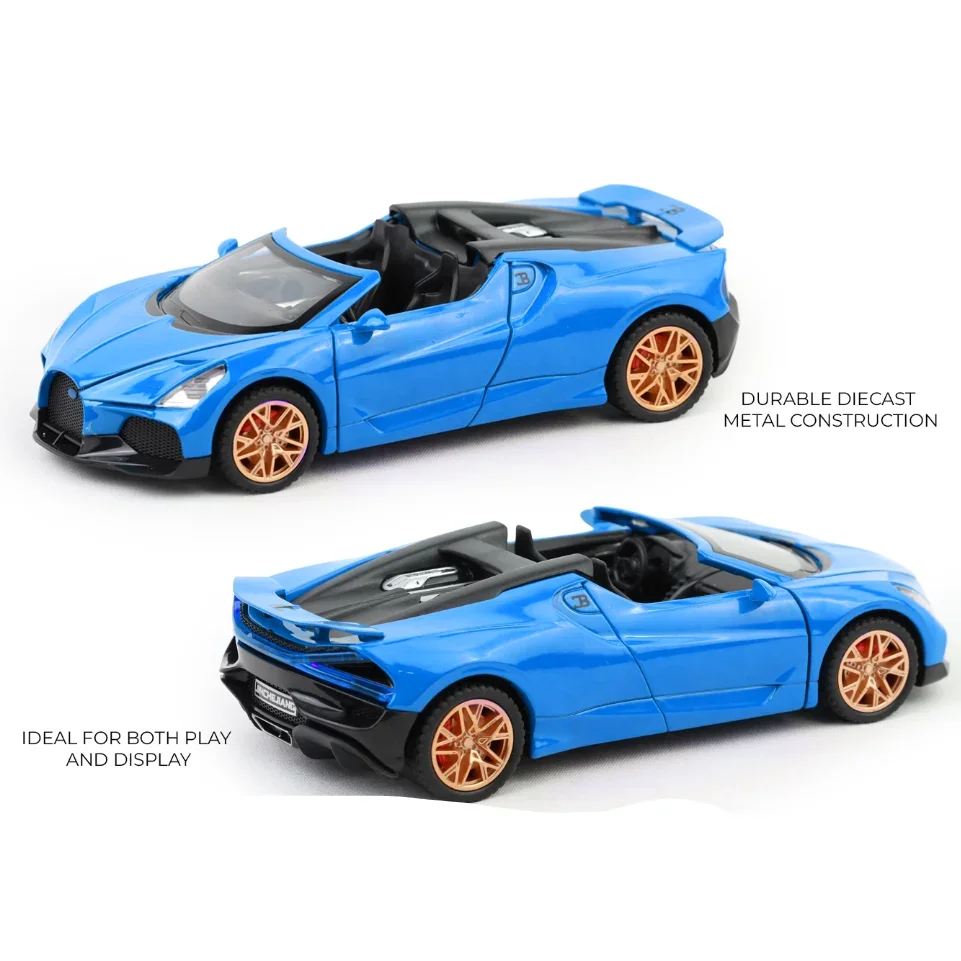Premium scale diecast model car – Bugatti Mistral - Light, Sound with Openable Doors, 1:32 Scale (Blue) Collectible