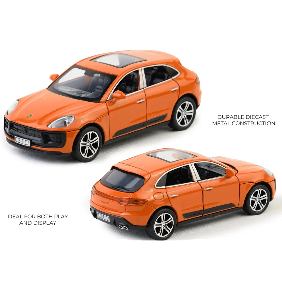 Premium scale diecast model car – Porsche Macan - Light, Sound with Openable Doors, 1:32 Scale (Orange) Collectible