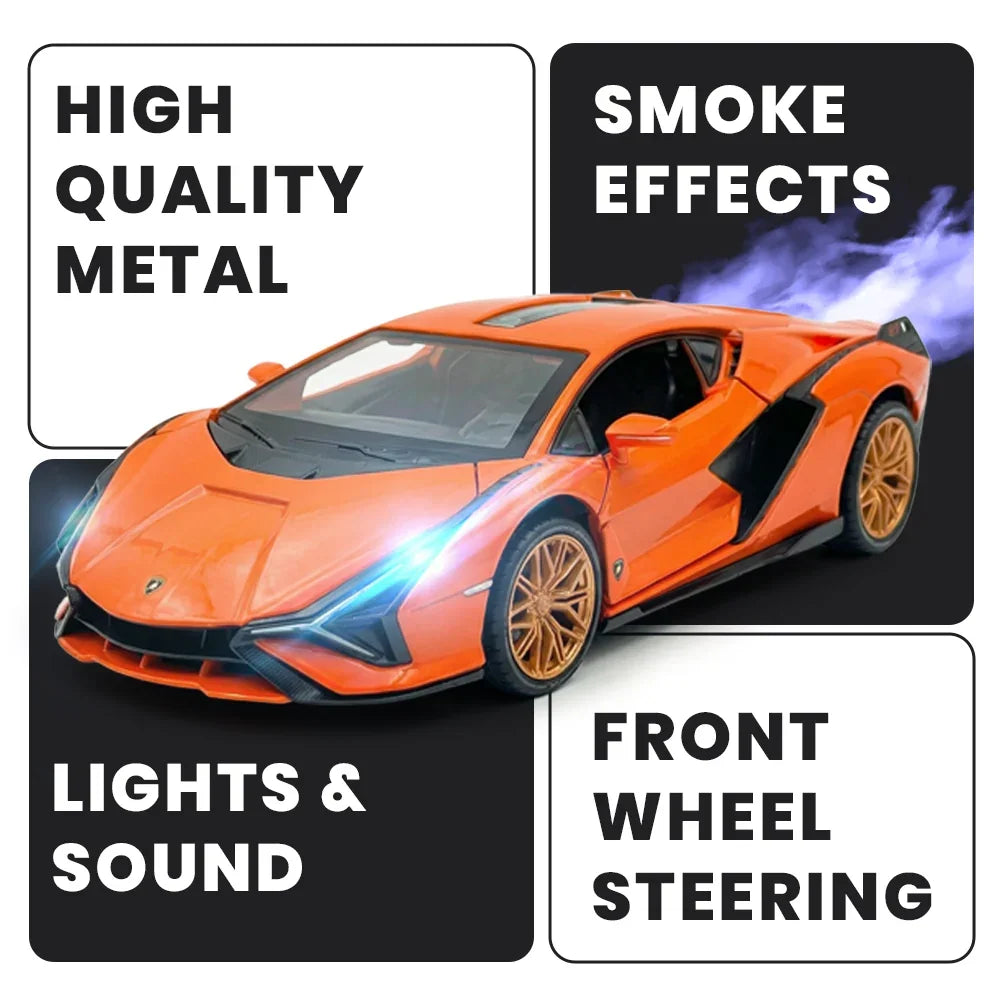 Premium scale diecast model car – Lamborghini - Light, Sound with Openable Doors, 1:24 Scale (Orange) Collectible