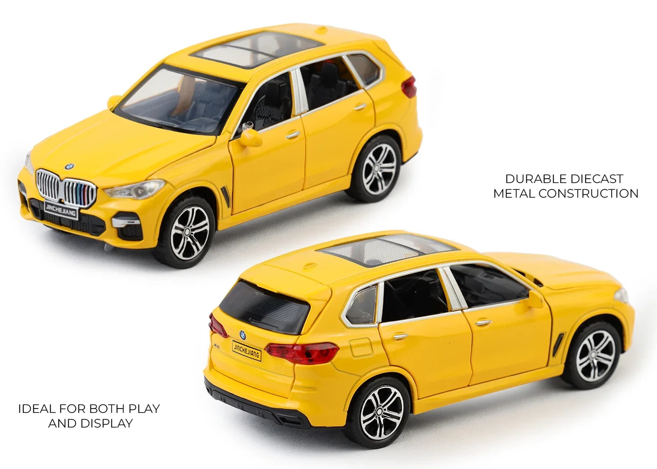Premium scale diecast model car – BMW X5 - Light, Sound with Openable Doors, 1:32 Scale (Yellow) Collectible