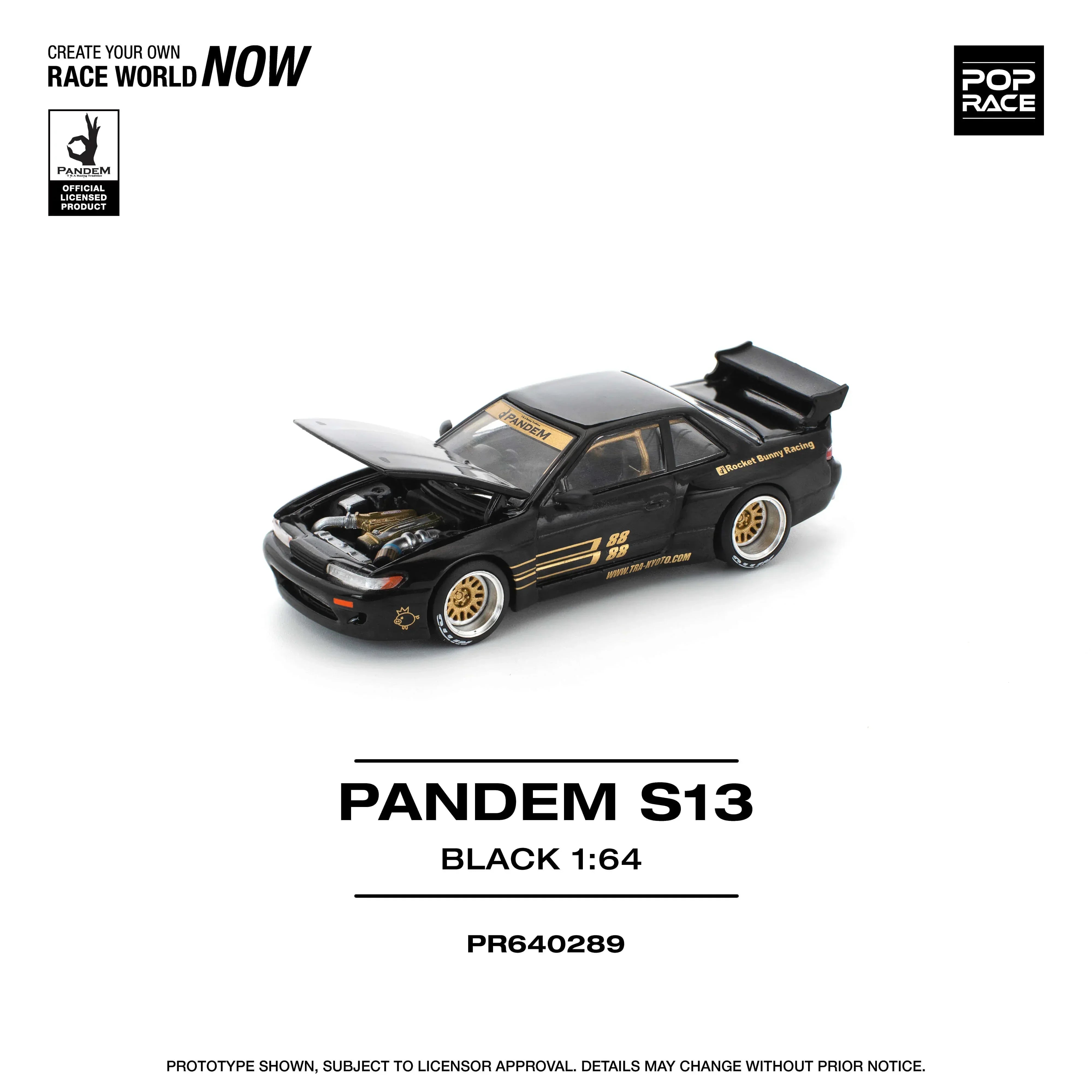 Premium scale diecast model car – Pandem S13, 1:64 Scale (Black) Collectible