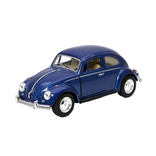 The KT5057W – 1967 Volkswagen Classical Beetle in blue (1:46 scale) is a die-cast model car by Kinsmart Cars, displayed here on a white background.