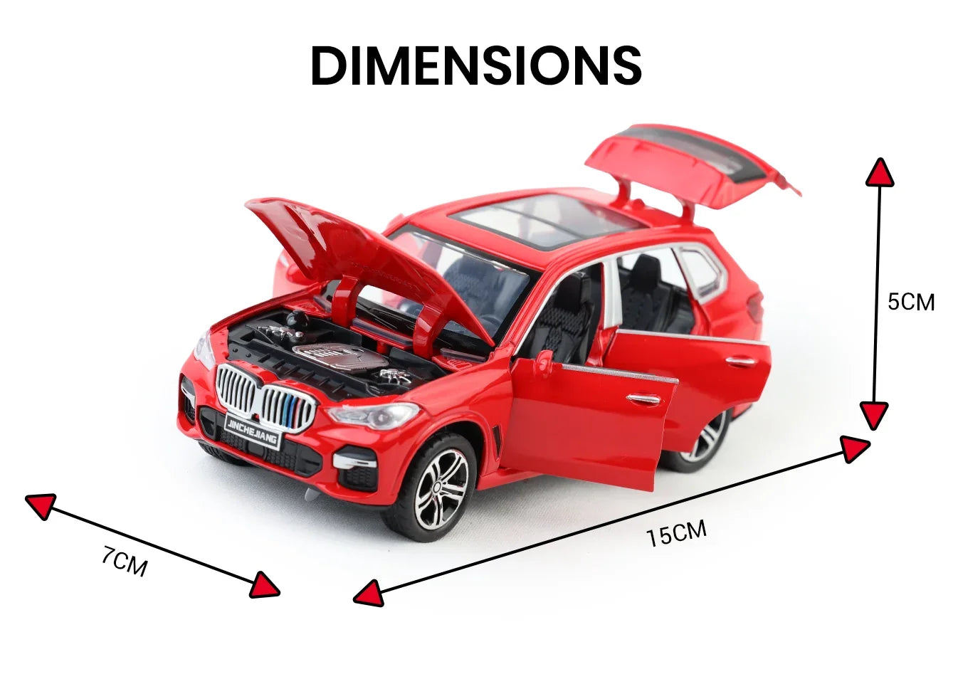 Premium scale diecast model car – BMW X5 - Light, Sound with Openable Doors, 1:32 Scale (Red) Collectible
