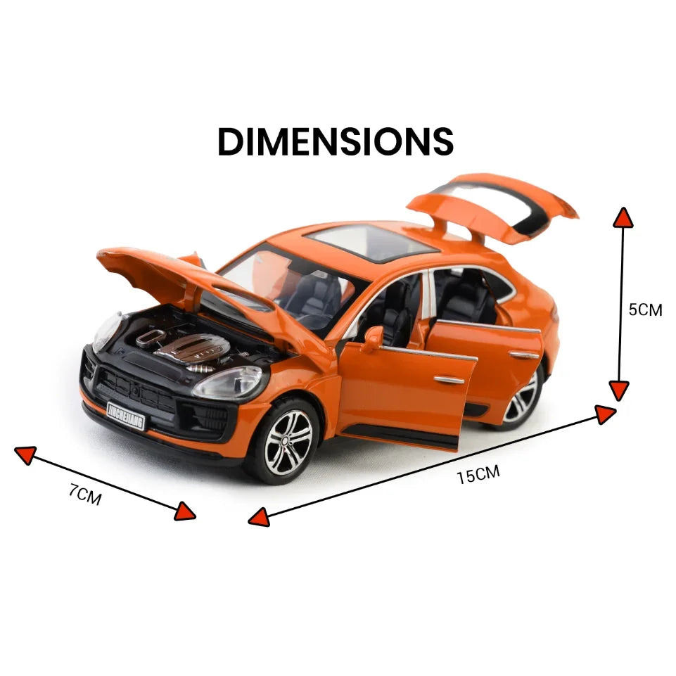 Premium scale diecast model car – Porsche Macan - Light, Sound with Openable Doors, 1:32 Scale (Orange) Collectible