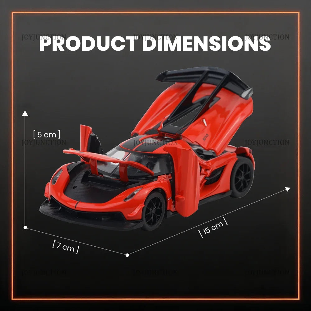 Premium scale diecast model car – Koenigsegg Jesko Pullback Toy Car - Light, Sound with Openable Doors, 1:32 Scale (Red) Collectible