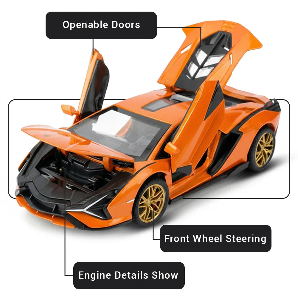 Premium scale diecast model car – Lamborghini - Light, Sound with Openable Doors, 1:24 Scale (Orange) Collectible