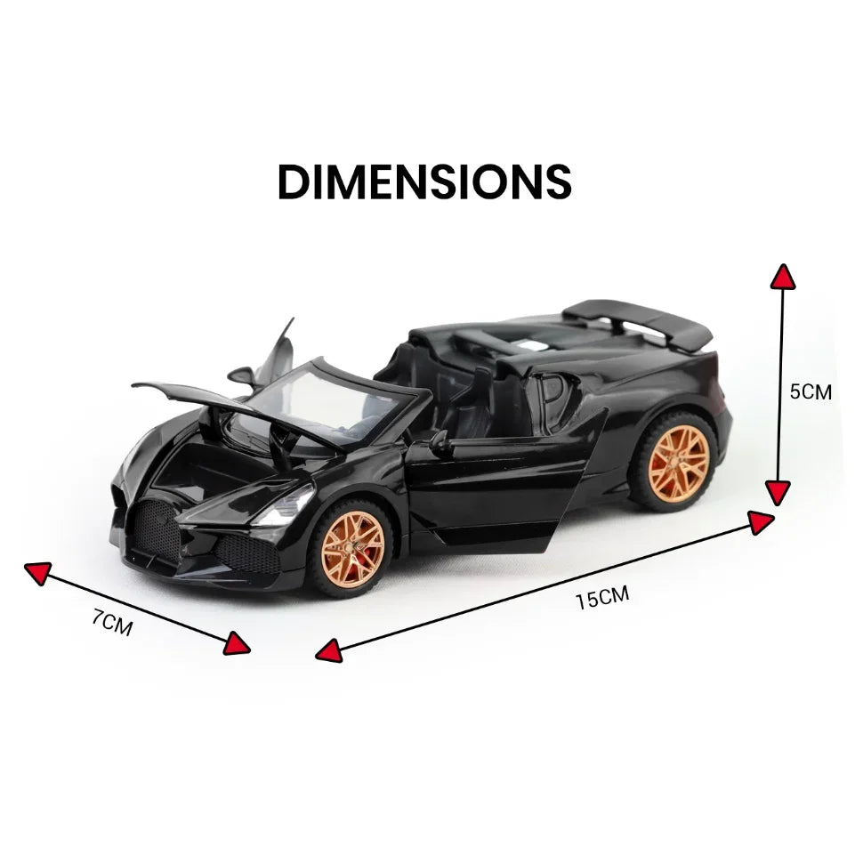 Premium scale diecast model car – Bugatti Mistral - Light, Sound with Openable Doors, 1:32 Scale (Black) Collectible
