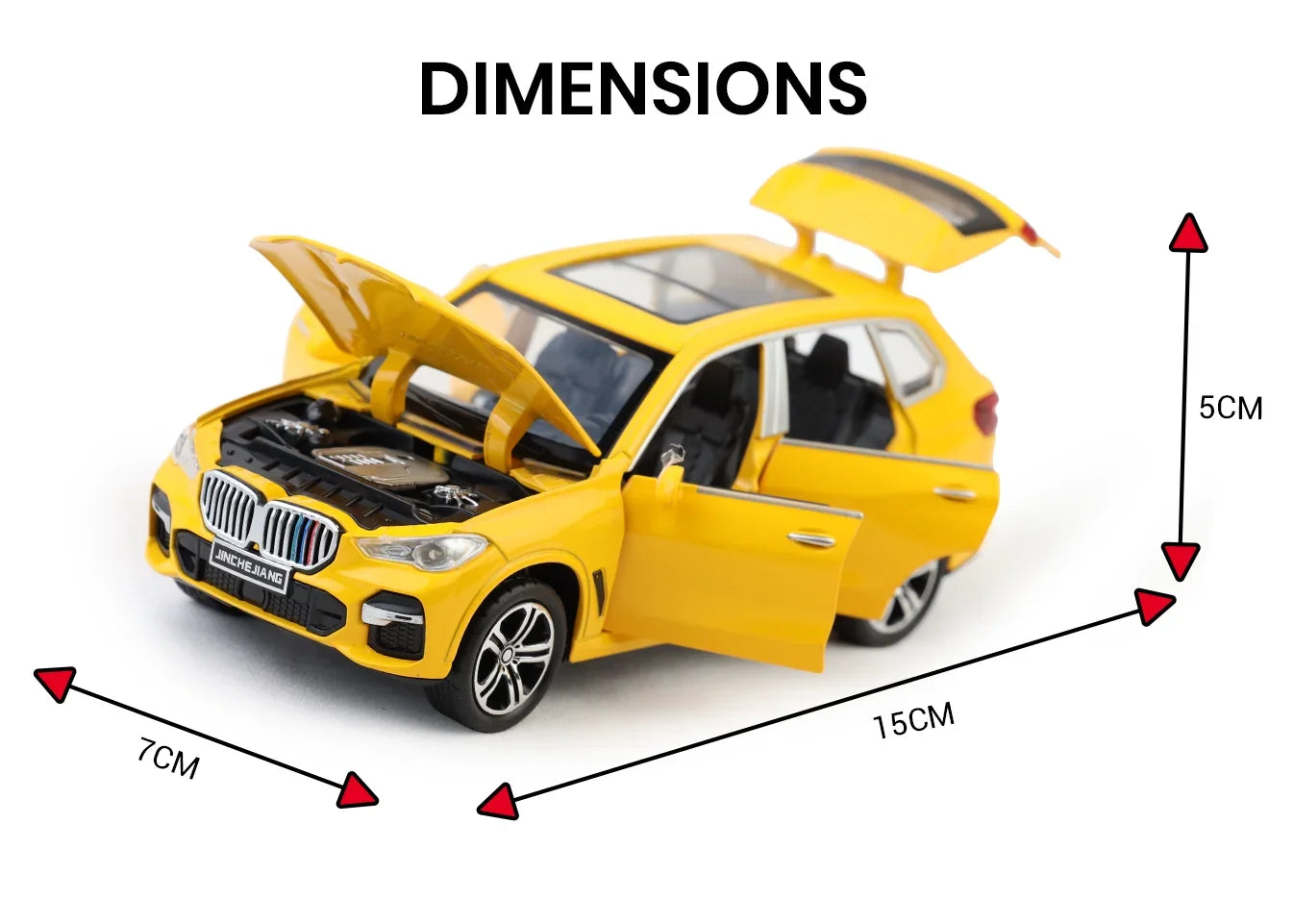 Premium scale diecast model car – BMW X5 - Light, Sound with Openable Doors, 1:32 Scale (Yellow) Collectible