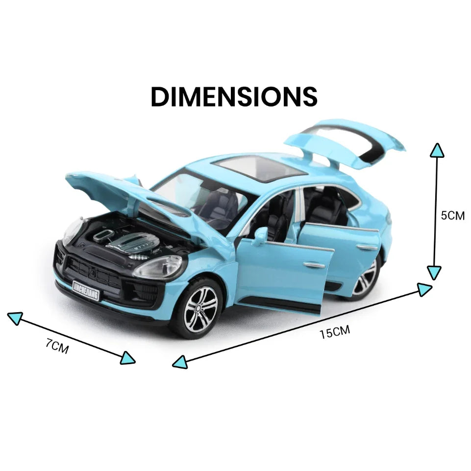Premium scale diecast model car – Porsche Macan - Light, Sound with Openable Doors, 1:32 Scale (Blue) Collectible