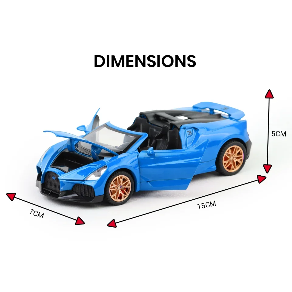 Premium scale diecast model car – Bugatti Mistral - Light, Sound with Openable Doors, 1:32 Scale (Blue) Collectible