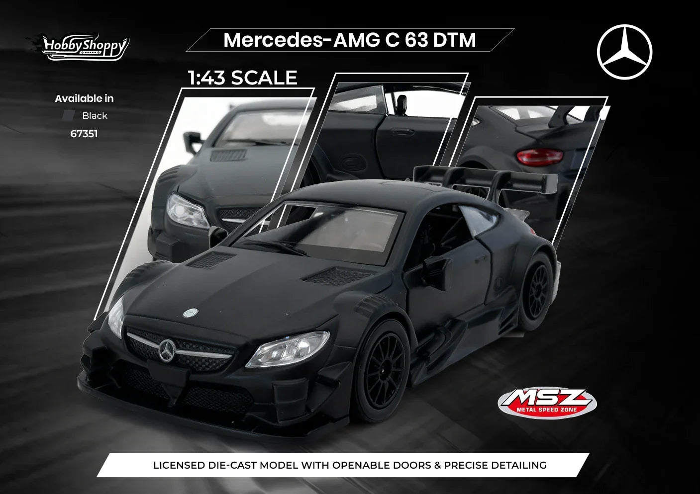 Premium scale diecast model car – Mercedes-AMG C 63 DTM, 1:43 Scale (Black) Collectible