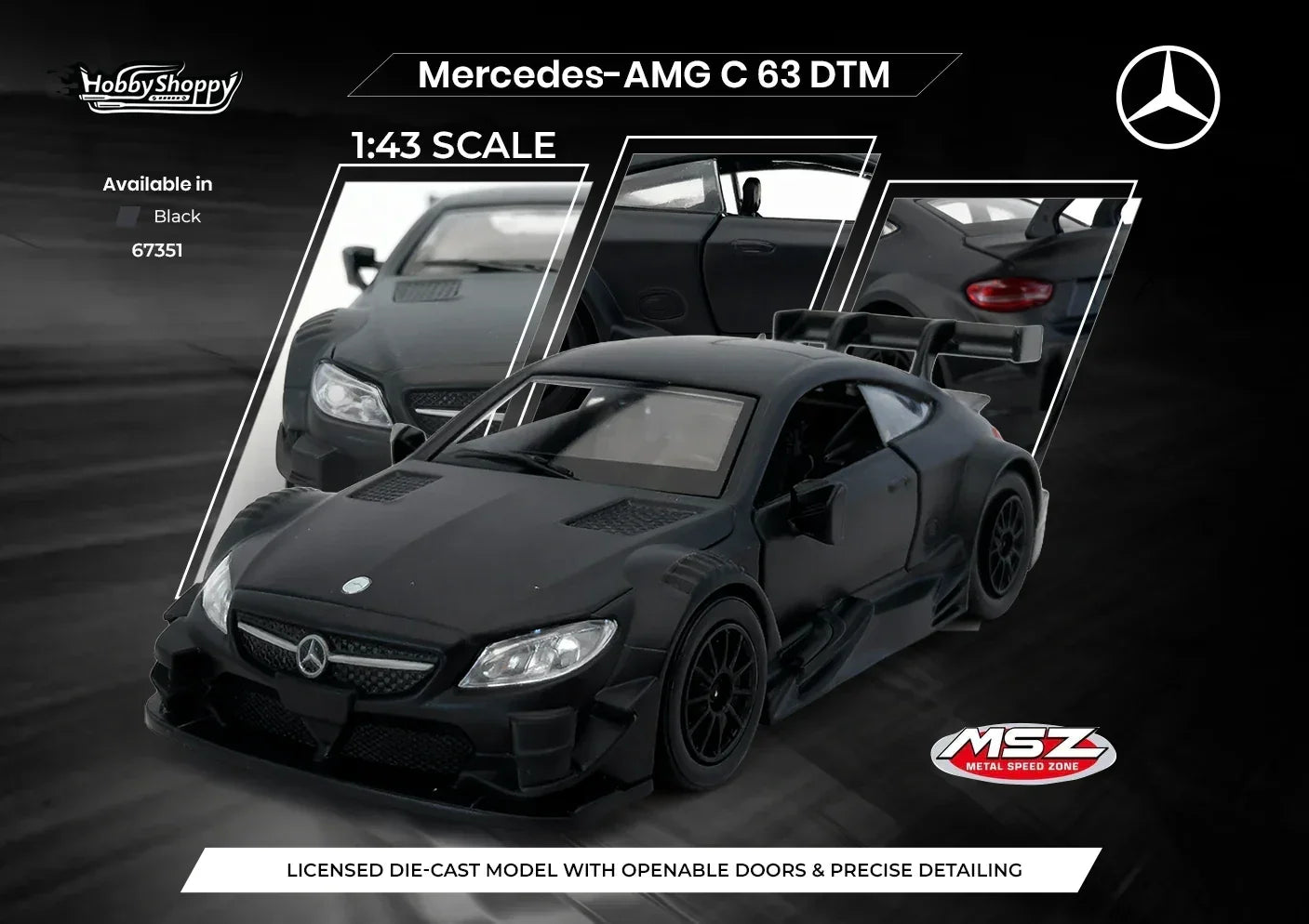 Premium scale diecast model car – Mercedes-AMG C 63 DTM, 1:43 Scale (Black) Collectible