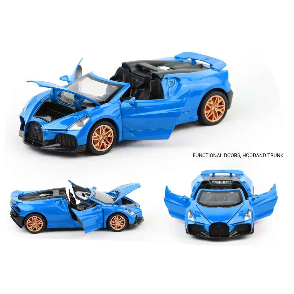 Premium scale diecast model car – Bugatti Mistral - Light, Sound with Openable Doors, 1:32 Scale (Blue) Collectible