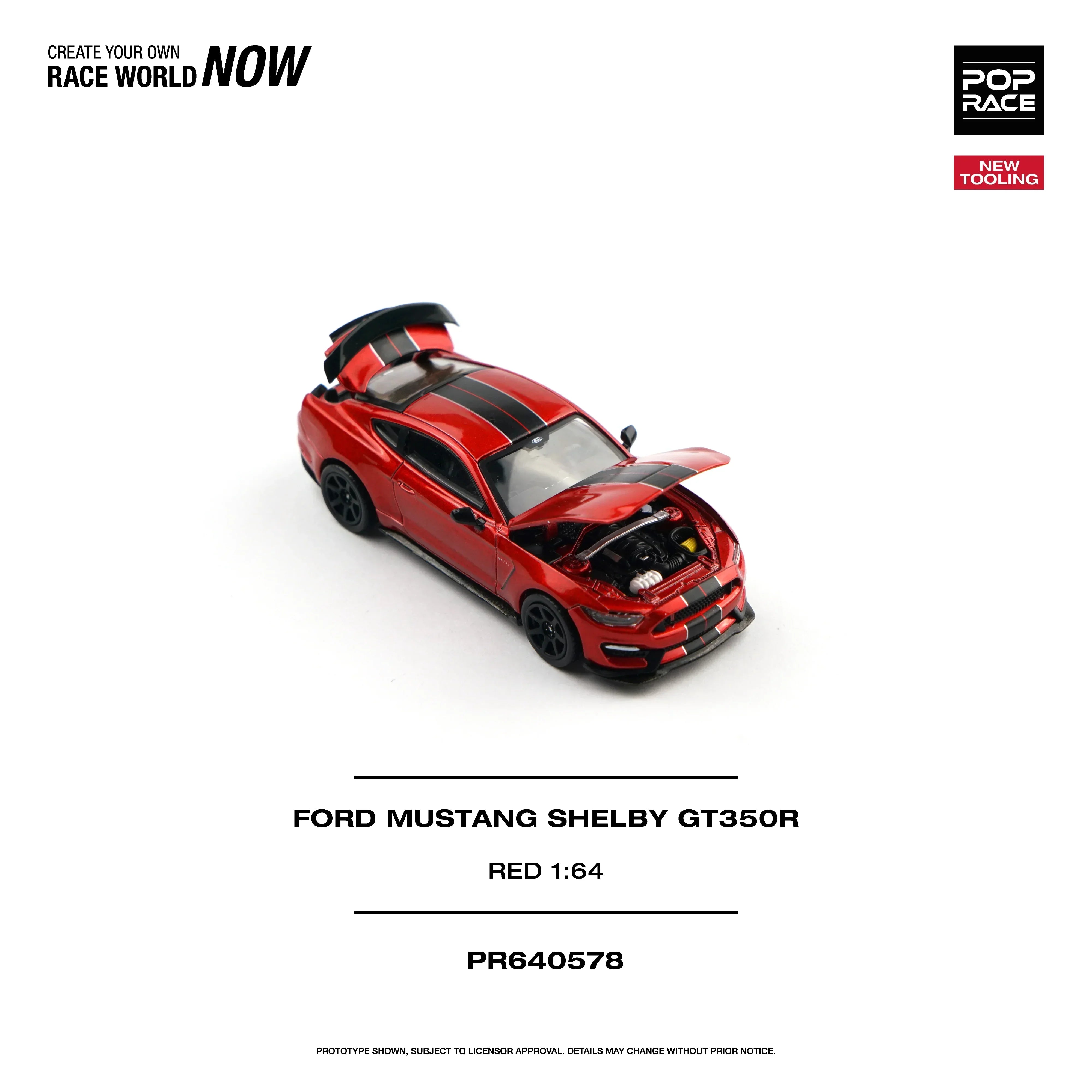 Premium scale diecast model car – *PRE-ORDER* Ford Mustang Shelby GT350R Race, 1:64 Scale (Red) Collectible