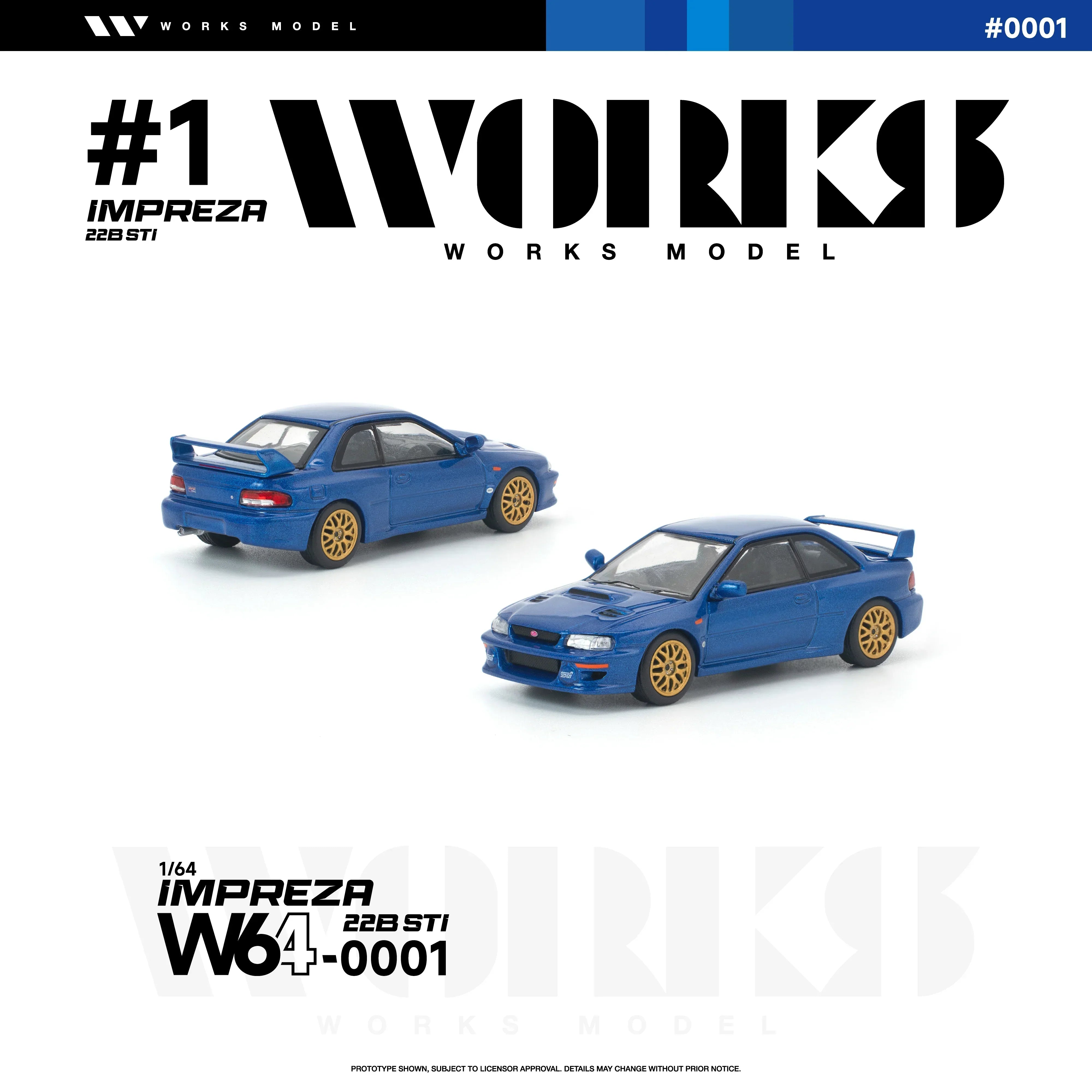 Premium scale diecast model car – *PRE-ORDER* Subaru Impreza 22B STI, 1:64 Scale (Blue) Collectible