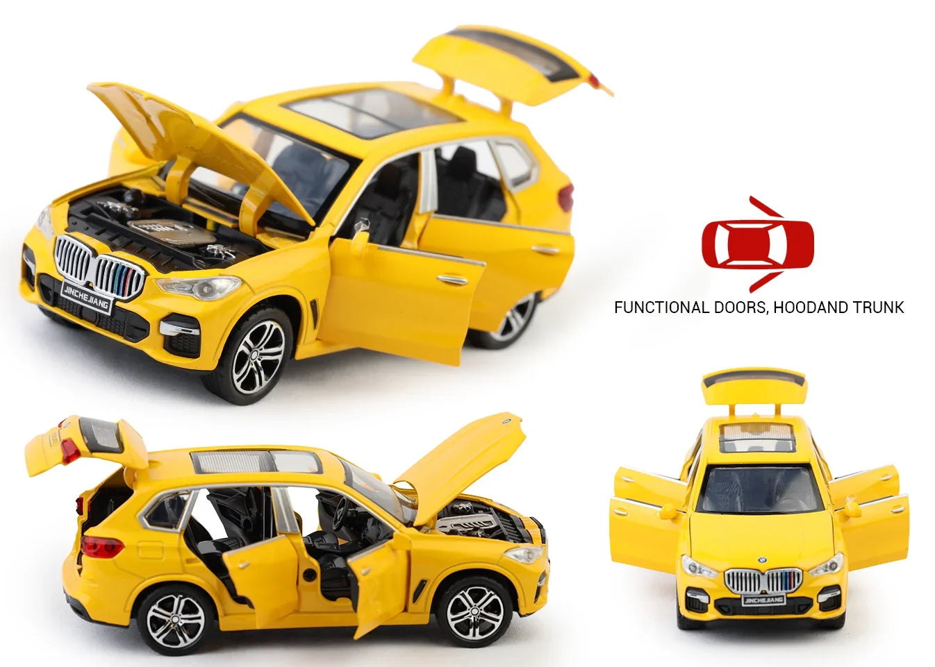 Premium scale diecast model car – BMW X5 - Light, Sound with Openable Doors, 1:32 Scale (Yellow) Collectible