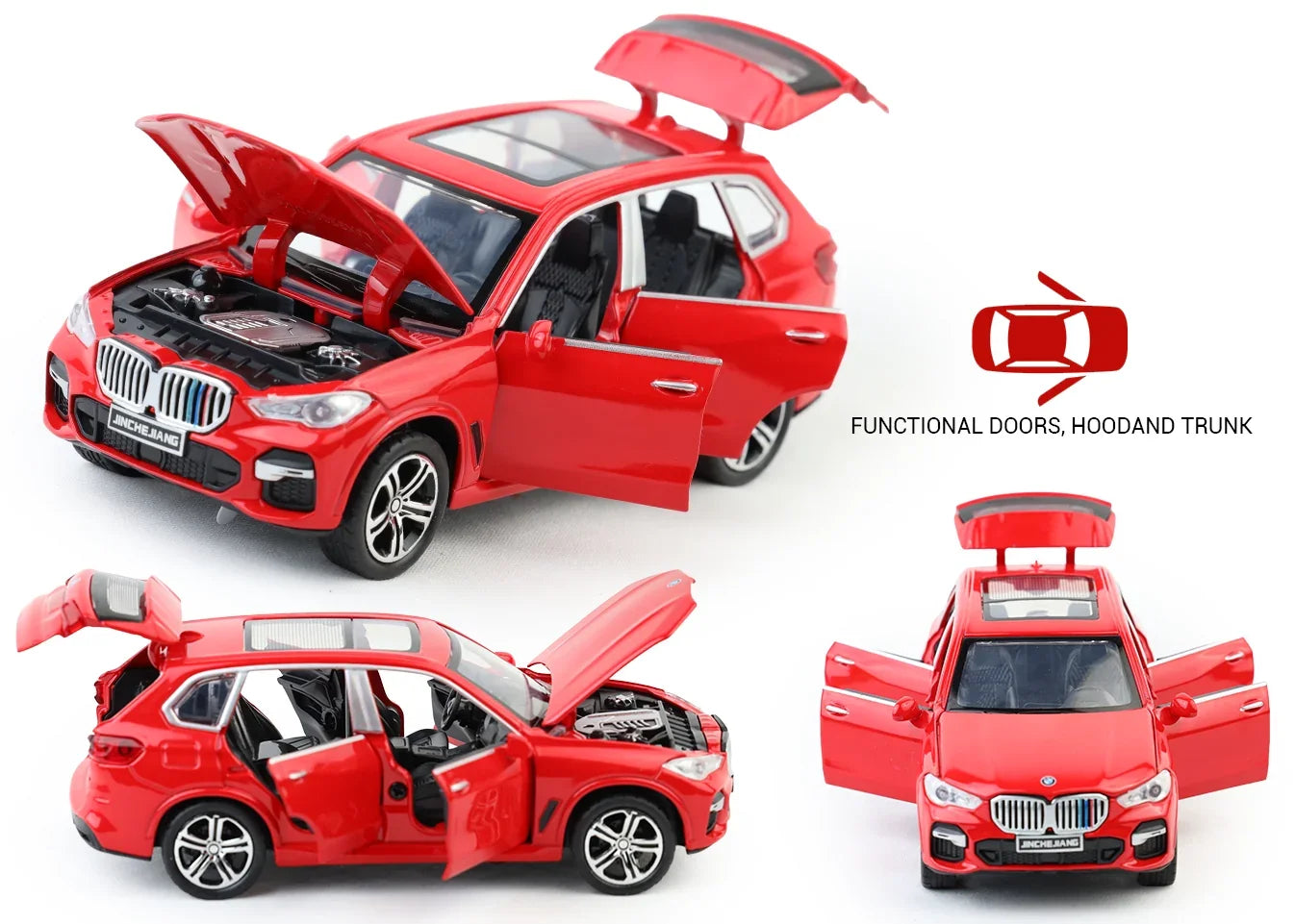 Premium scale diecast model car – BMW X5 - Light, Sound with Openable Doors, 1:32 Scale (Red) Collectible