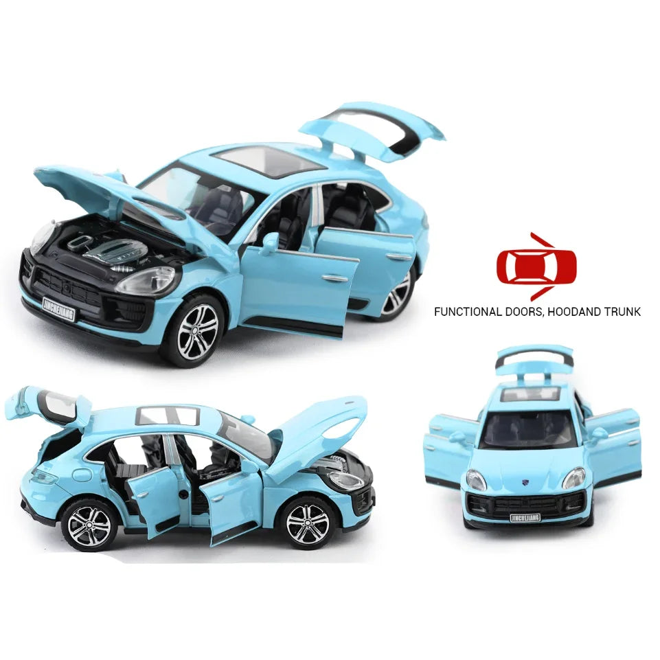Premium scale diecast model car – Porsche Macan - Light, Sound with Openable Doors, 1:32 Scale (Blue) Collectible