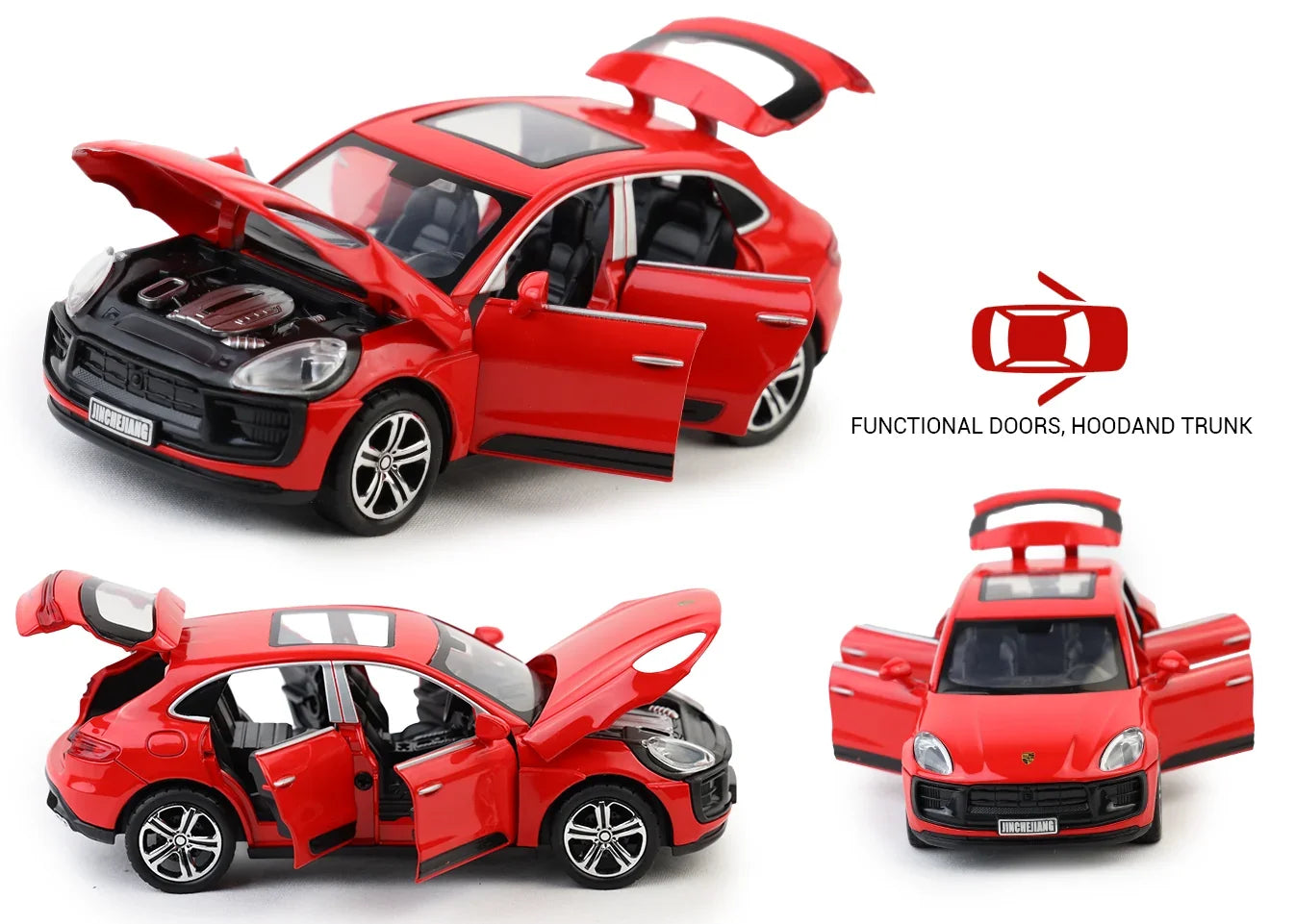 Premium scale diecast model car – Porsche Macan - Light, Sound with Openable Doors, 1:32 Scale (Red) Collectible
