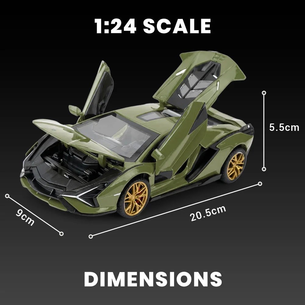 Premium scale diecast model car – Lamborghini - Light, Sound with Openable Doors, 1:24 Scale (Green) Collectible