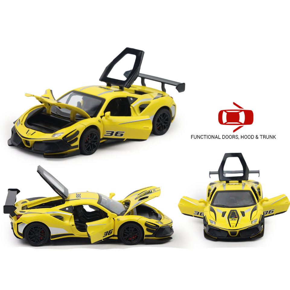 Ferrari 488 Track Version - Light, Sound with Openable Doors, 1:32 Scale (Yellow)