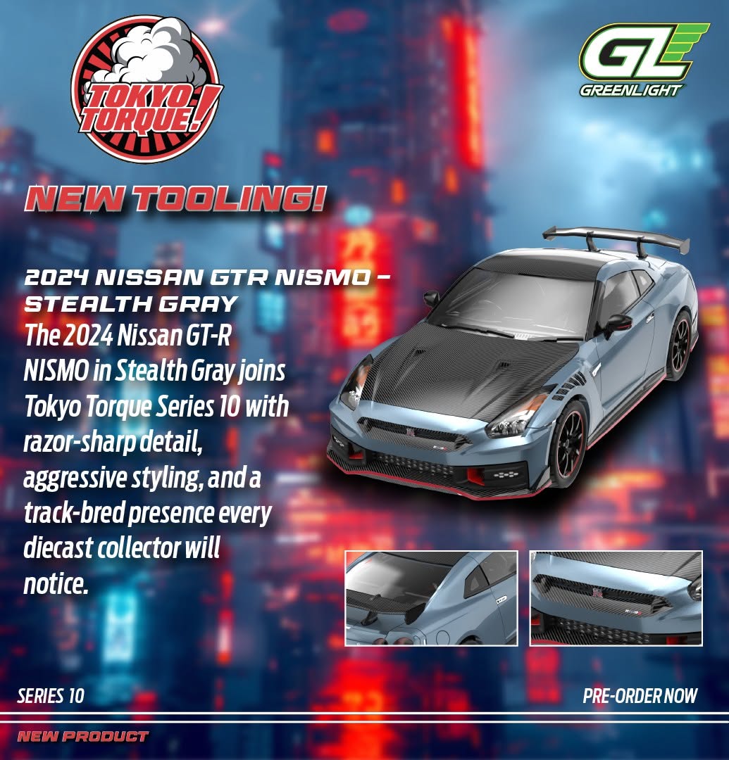 Tokyo Torque Series 10 - 2024 Nissan GTR NISMO - Stealth Gray (KCE) (New Tooling), 1:64 Scale