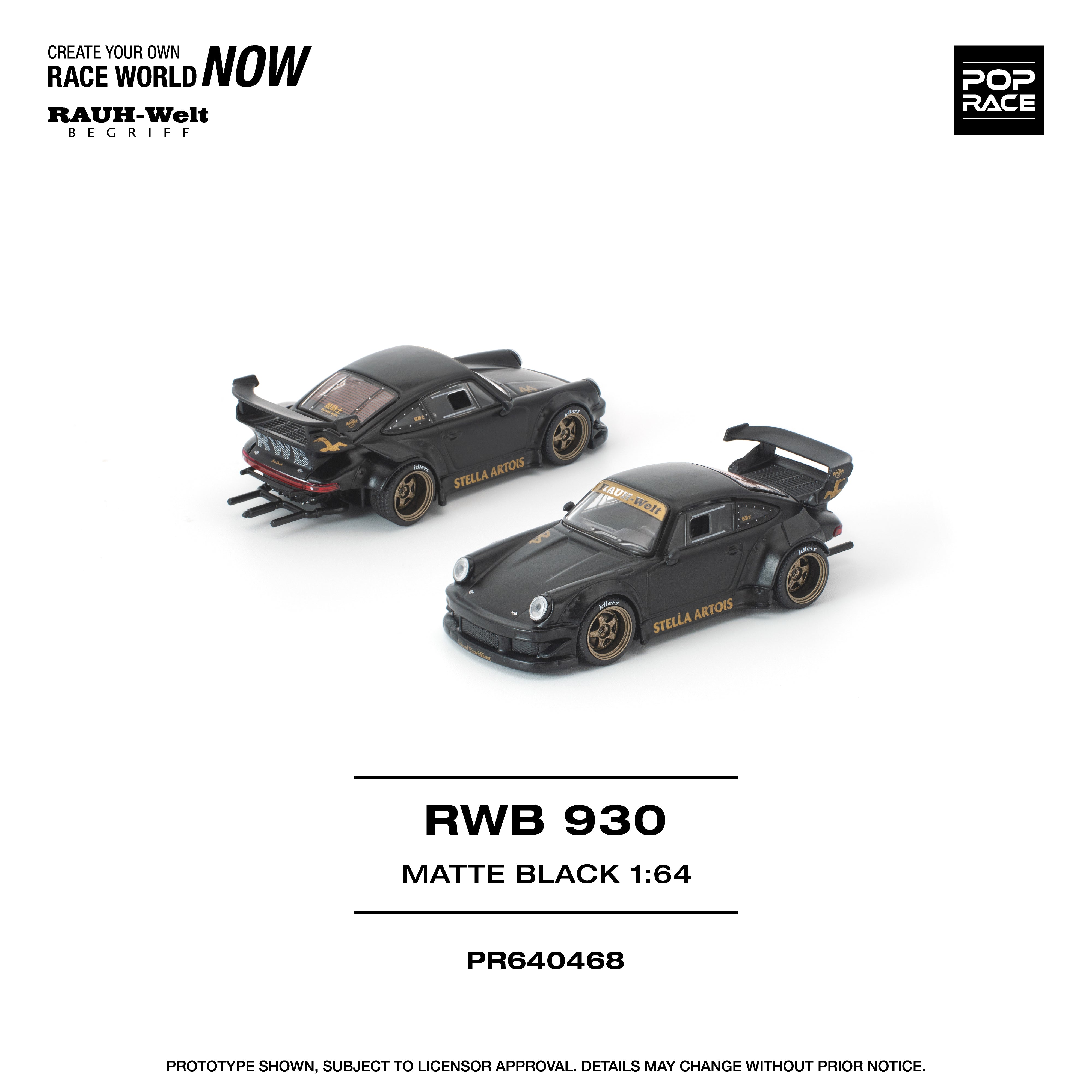 Premium scale diecast model car – *PRE-ORDER* RWB 930 Matte Black "Stella Artois" New Tooling, 1:64 Scale Collectible