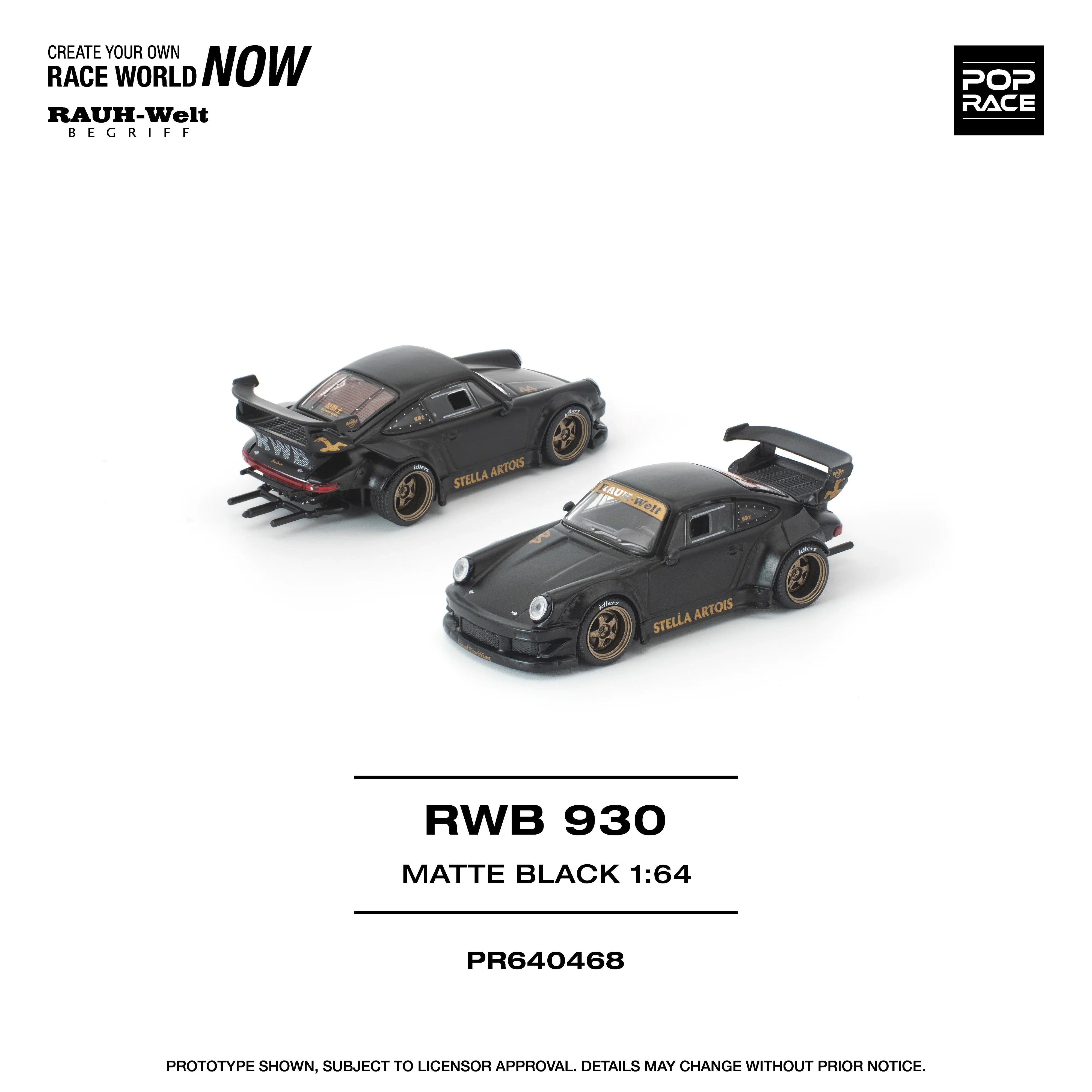 Premium scale diecast model car – *PRE-ORDER* RWB 930 Matte Black "Stella Artois" New Tooling, 1:64 Scale Collectible