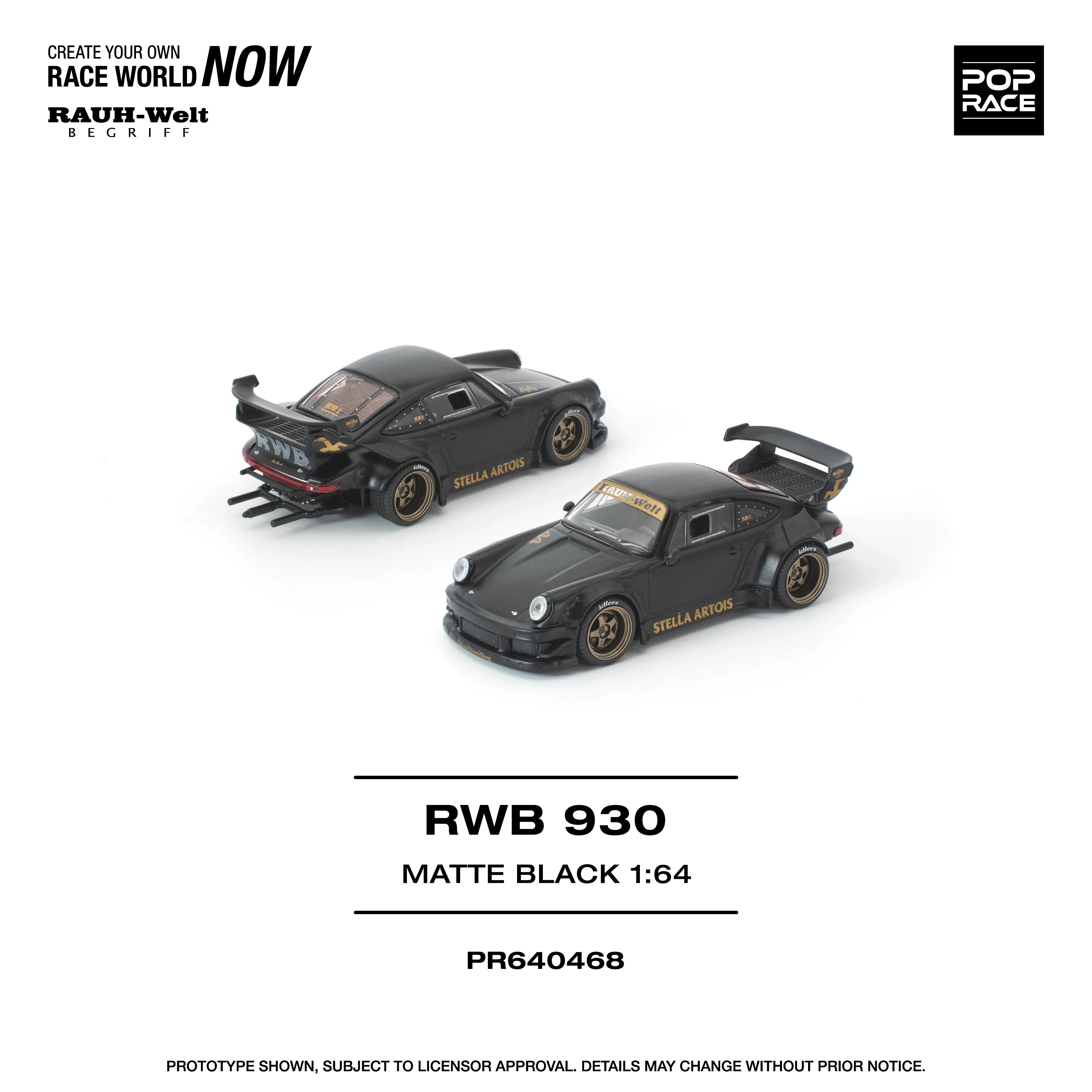 Premium scale diecast model car – *PRE-ORDER* RWB 930 Matte Black "Stella Artois" New Tooling, 1:64 Scale Collectible