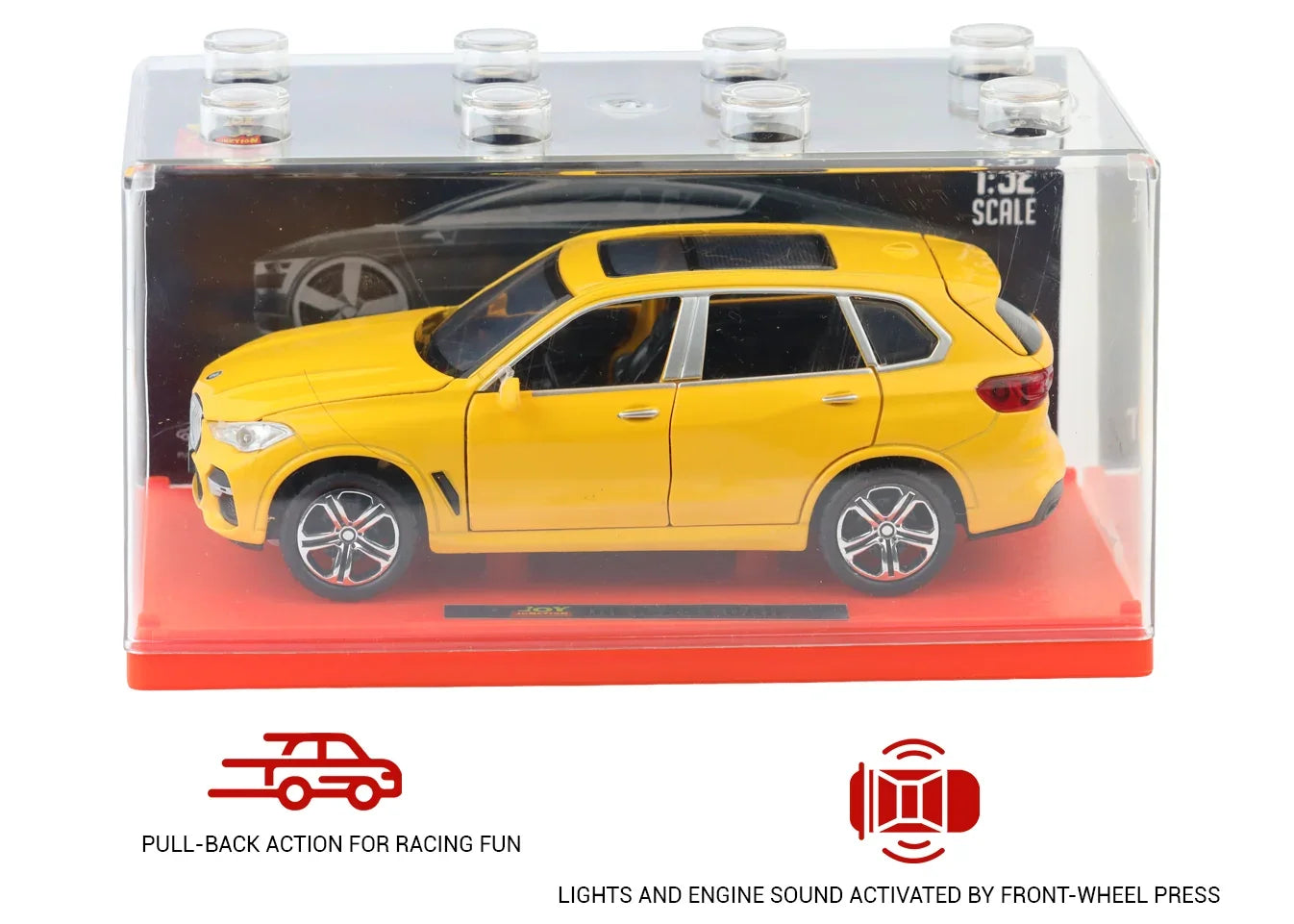 Premium scale diecast model car – BMW X5 - Light, Sound with Openable Doors, 1:32 Scale (Yellow) Collectible