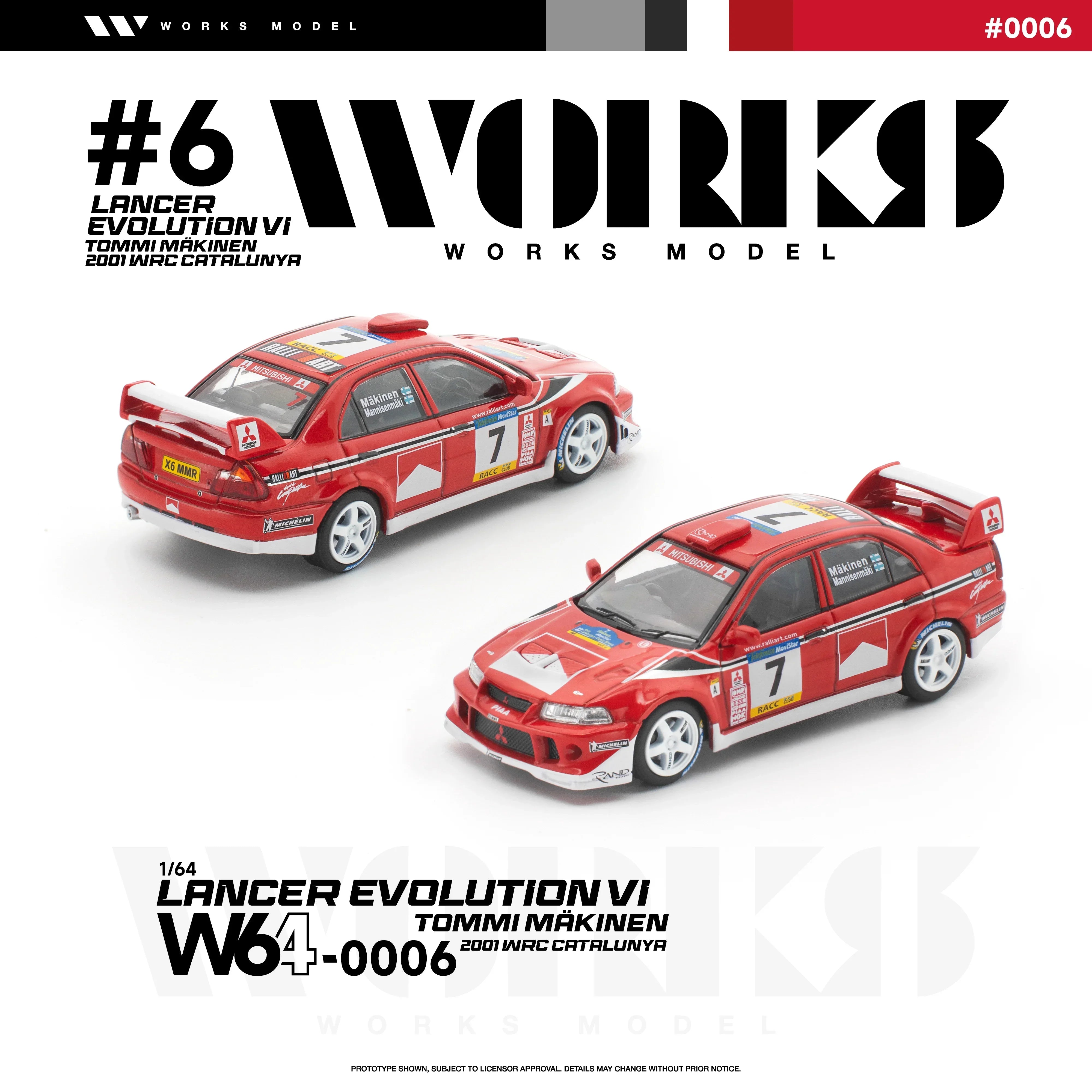 Premium scale diecast model car – *PRE-ORDER* Mitsubishi Lancer Evolution Vi Tommi Makinen 2001 WRC Catalunya, 1:64 Scale Collectible