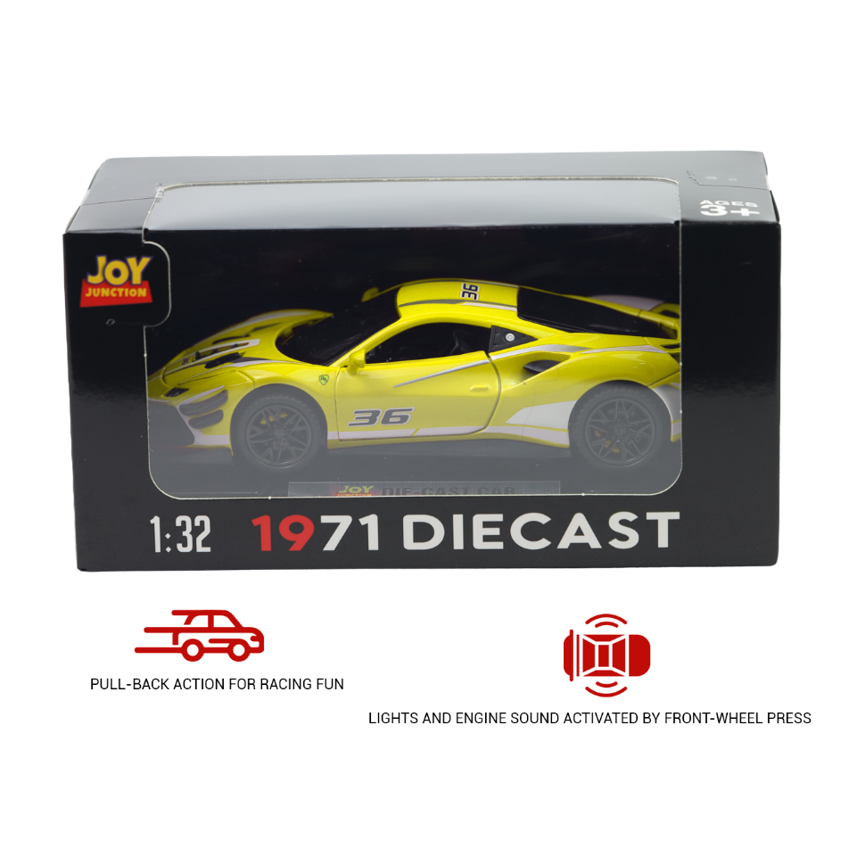 Ferrari 488 Track Version - Light, Sound with Openable Doors, 1:32 Scale (Yellow)