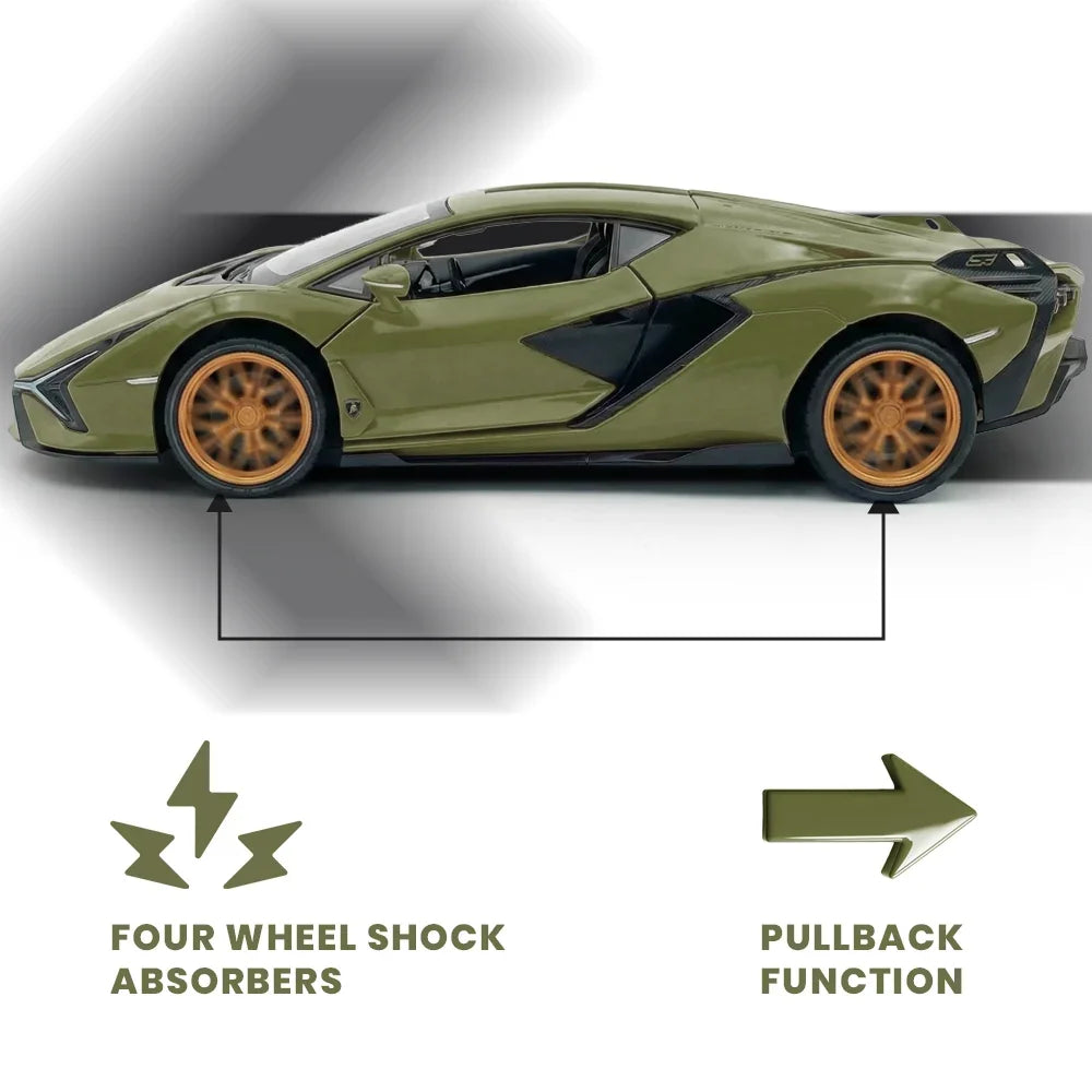 Premium scale diecast model car – Lamborghini - Light, Sound with Openable Doors, 1:24 Scale (Green) Collectible