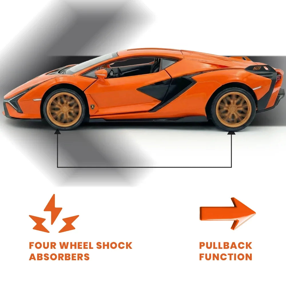 Premium scale diecast model car – Lamborghini - Light, Sound with Openable Doors, 1:24 Scale (Orange) Collectible