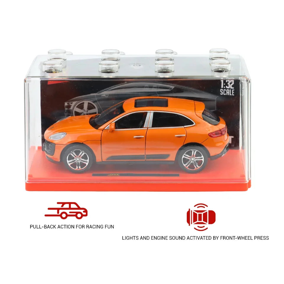 Premium scale diecast model car – Porsche Macan - Light, Sound with Openable Doors, 1:32 Scale (Orange) Collectible