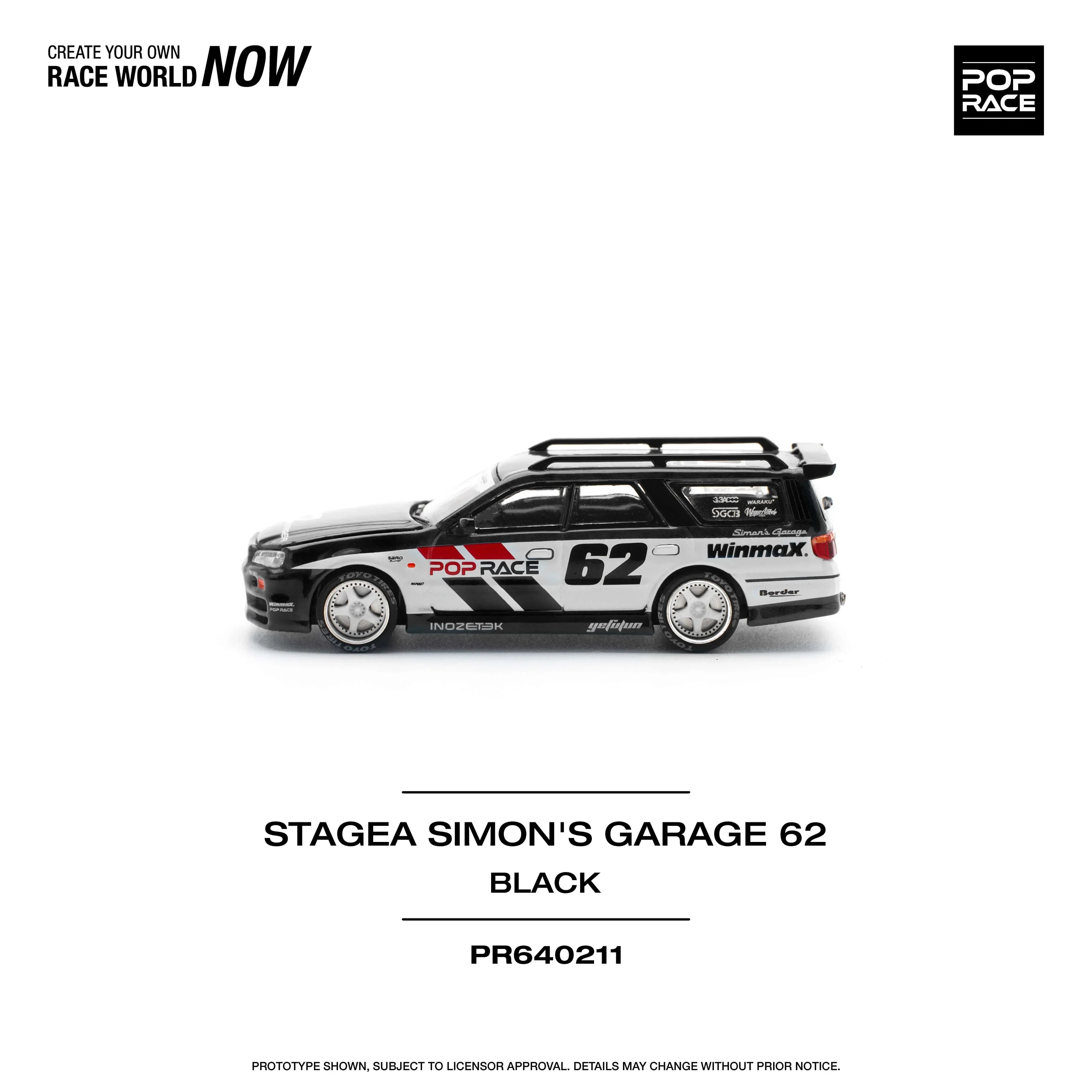 Premium scale diecast model car – Stagea Simon's Garage 62, 1:64 Scale (Black) Collectible