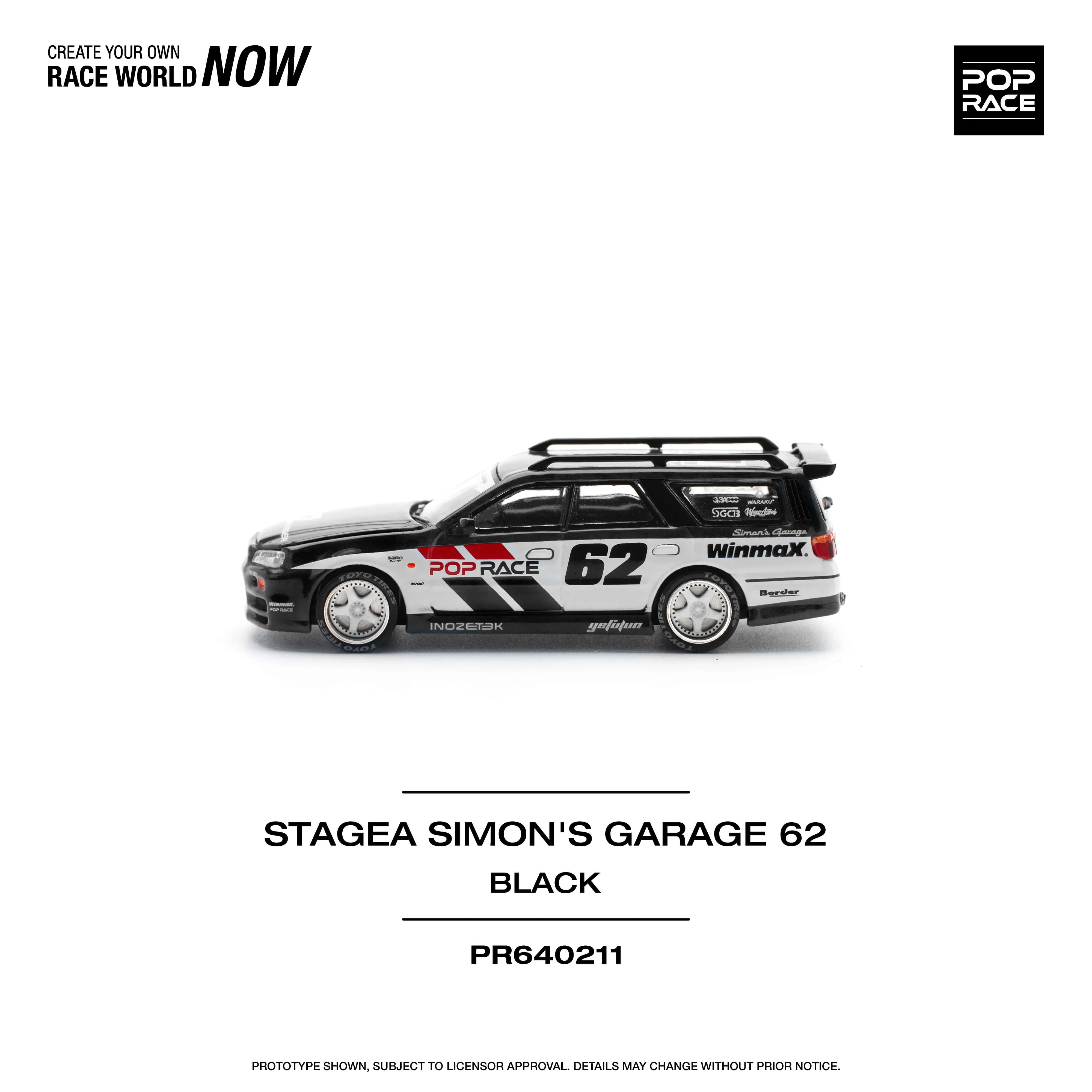 Premium scale diecast model car – Stagea Simon's Garage 62, 1:64 Scale (Black) Collectible