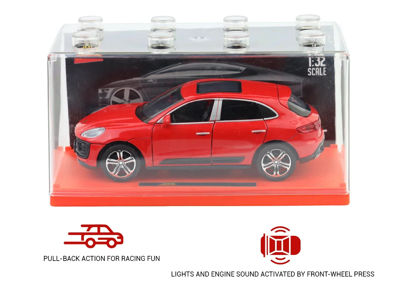 Premium scale diecast model car – Porsche Macan - Light, Sound with Openable Doors, 1:32 Scale (Red) Collectible
