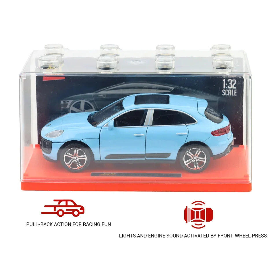 Premium scale diecast model car – Porsche Macan - Light, Sound with Openable Doors, 1:32 Scale (Blue) Collectible