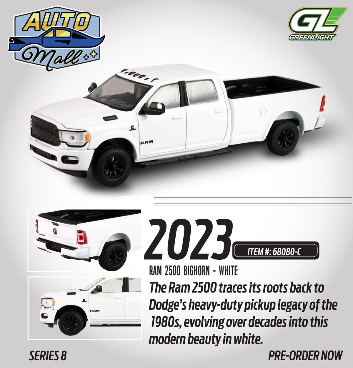Ram 2500 Bighorn White, The Auto Mall Series 8 2023 , 1:64 Scale