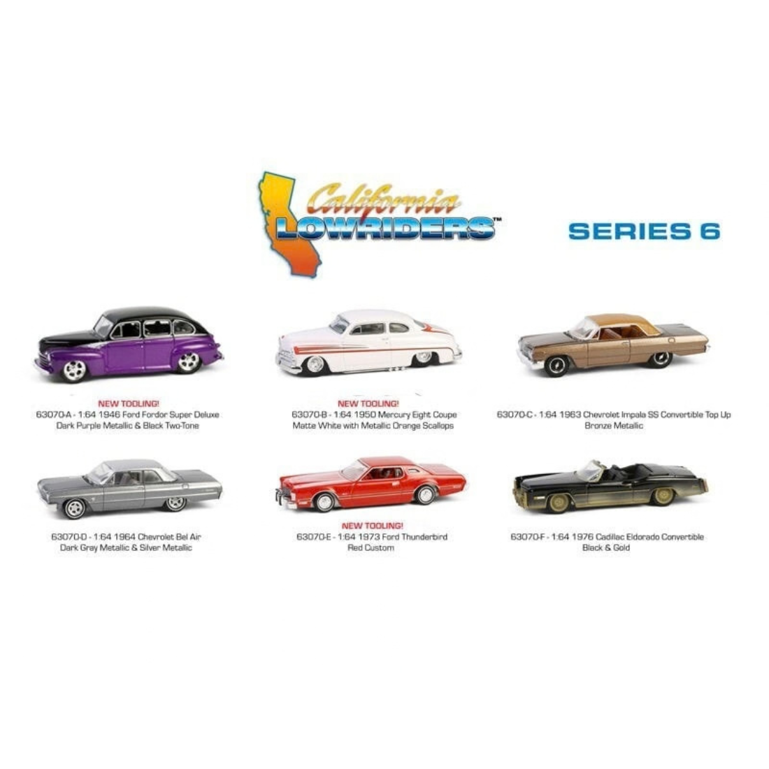 *PRE-ORDER* California Lowriders Series 7 (6 pack assortment), 1:64 Scale