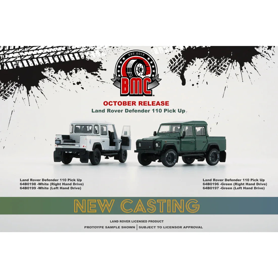 Premium scale diecast model car – Land Rover 2016 Defender 110 Pick Up, 1:64 Scale (Green) Collectible
