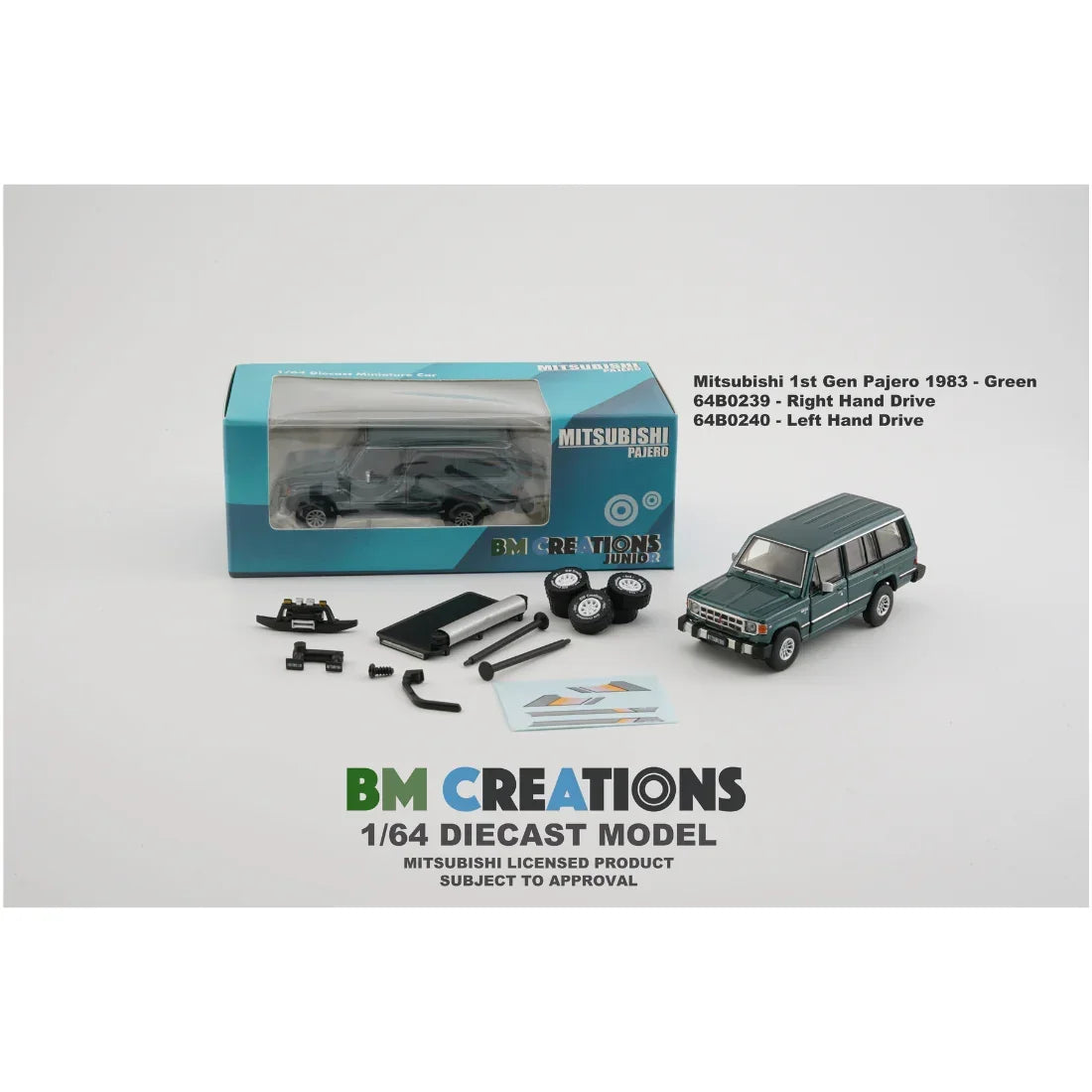 Premium scale diecast model car – Mitsubishi 1st Gen Pajero 1983, 1:64 Scale (Green) Collectible
