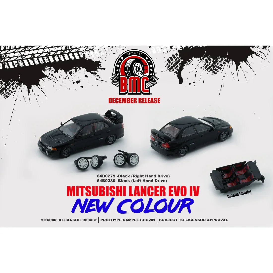Premium scale diecast model car – Mitsubishi Lancer EVO IV, 1:64 Scale (Black) Collectible