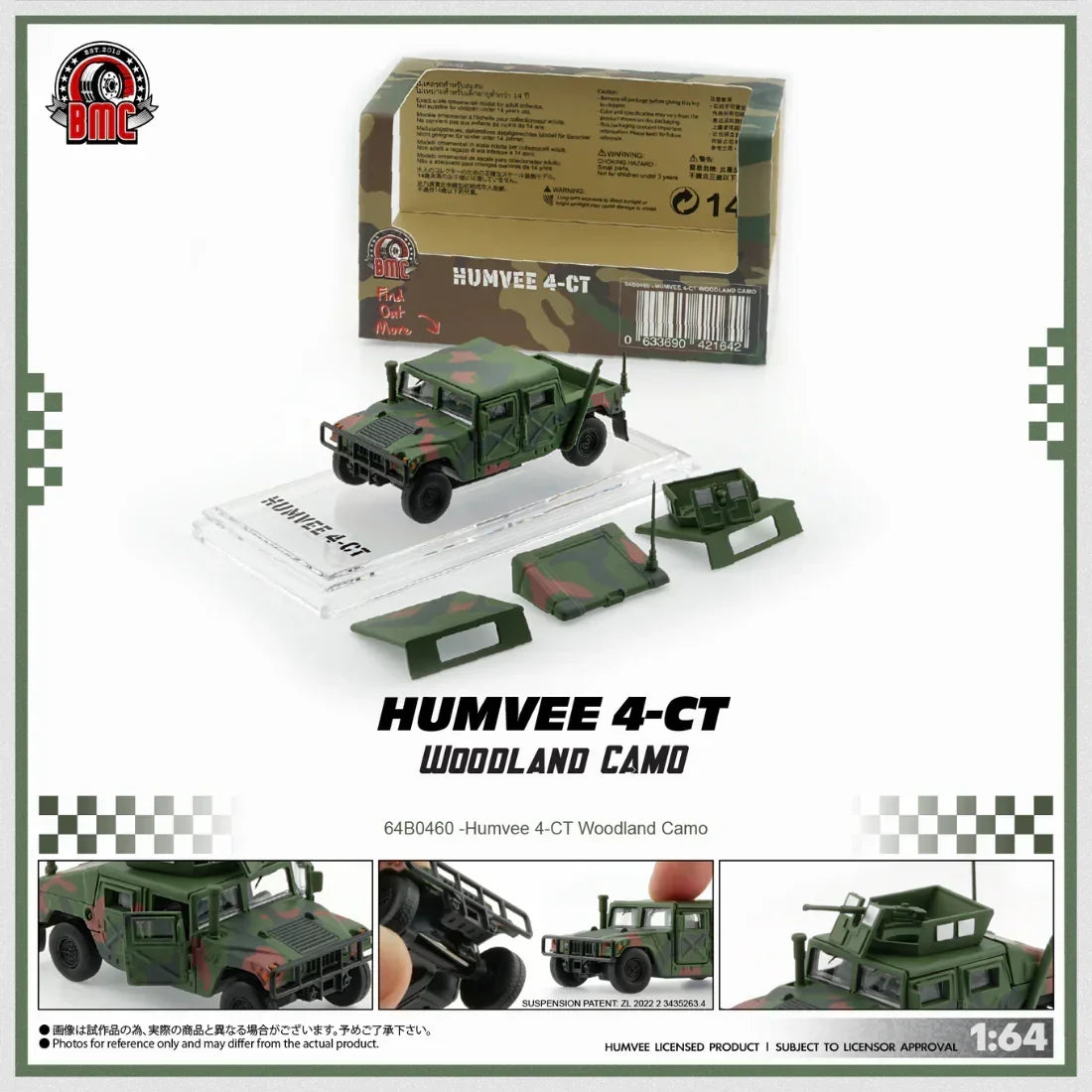 Premium scale diecast model car – Humvee 4-CT Woodlan Camo with Stand Plate, 1:64 Scale Collectible