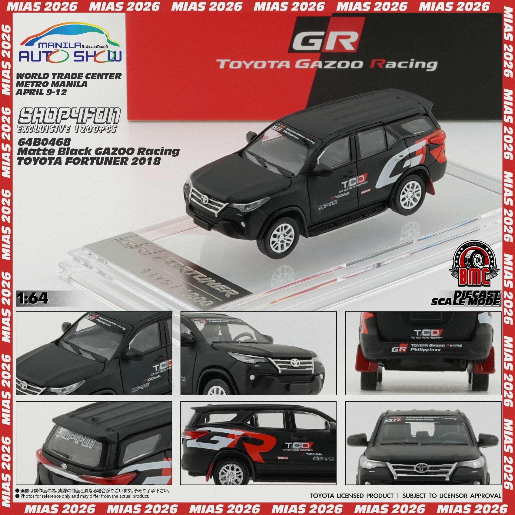Premium scale diecast model car – Gazoo Racing Toyota Fortuner 2018, 1:64 Scale (Matte Black) - Limited to 1200 Pcs Collectible